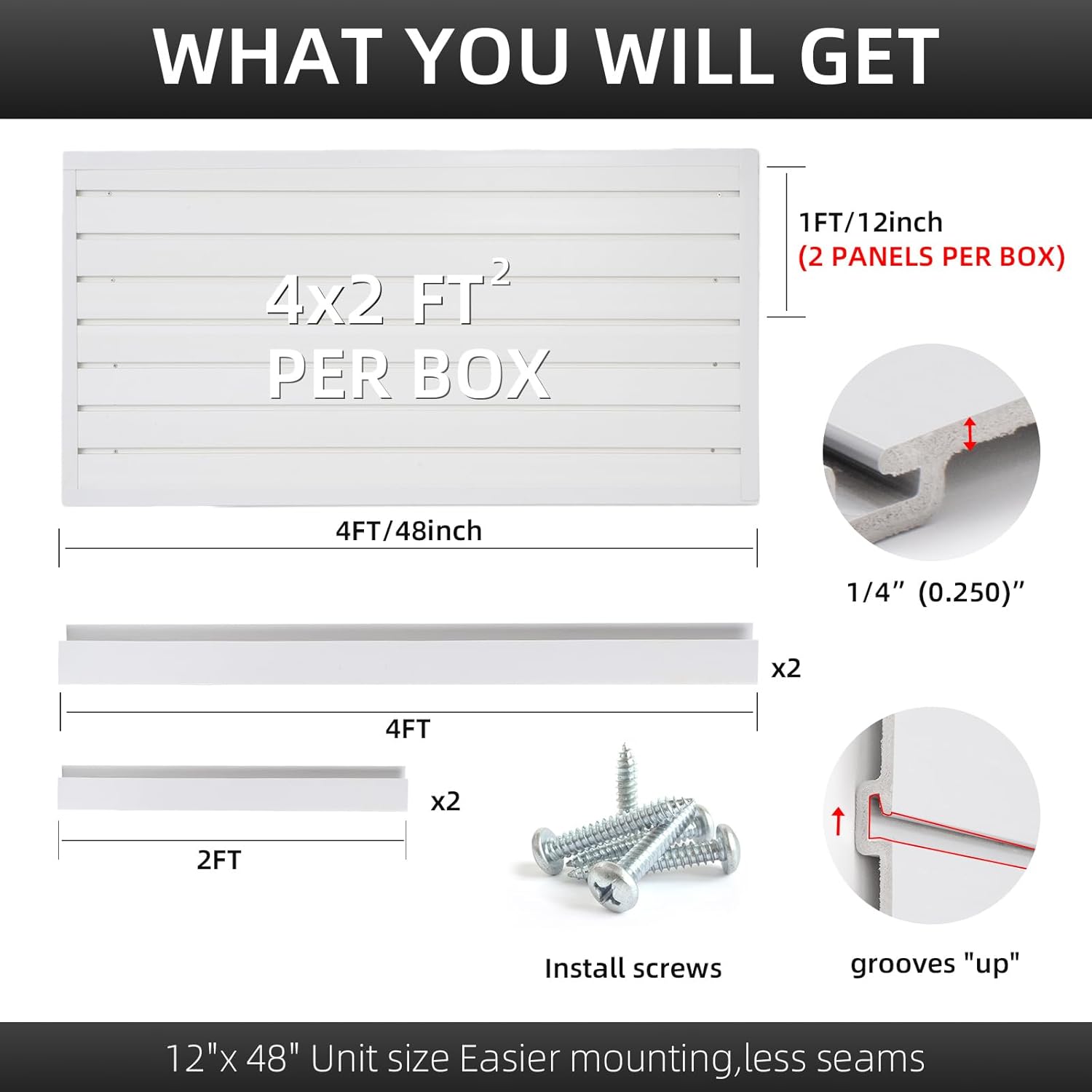 Slatwall Panel Garage Organizer, Heavy Duty Wall Mounted PVC Slat Wall Panels, Tool Organization Peg Board 4ft x 2ft (White)