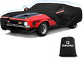 QUNSUNUS Waterproof Car Cover for Ford Mustang 1969-1973, Outdoor Car Covers with Zipper, All Weather Full Exterior Cover with Straps and Elastic Edges for Wind, Sun, UV and Dust Protection