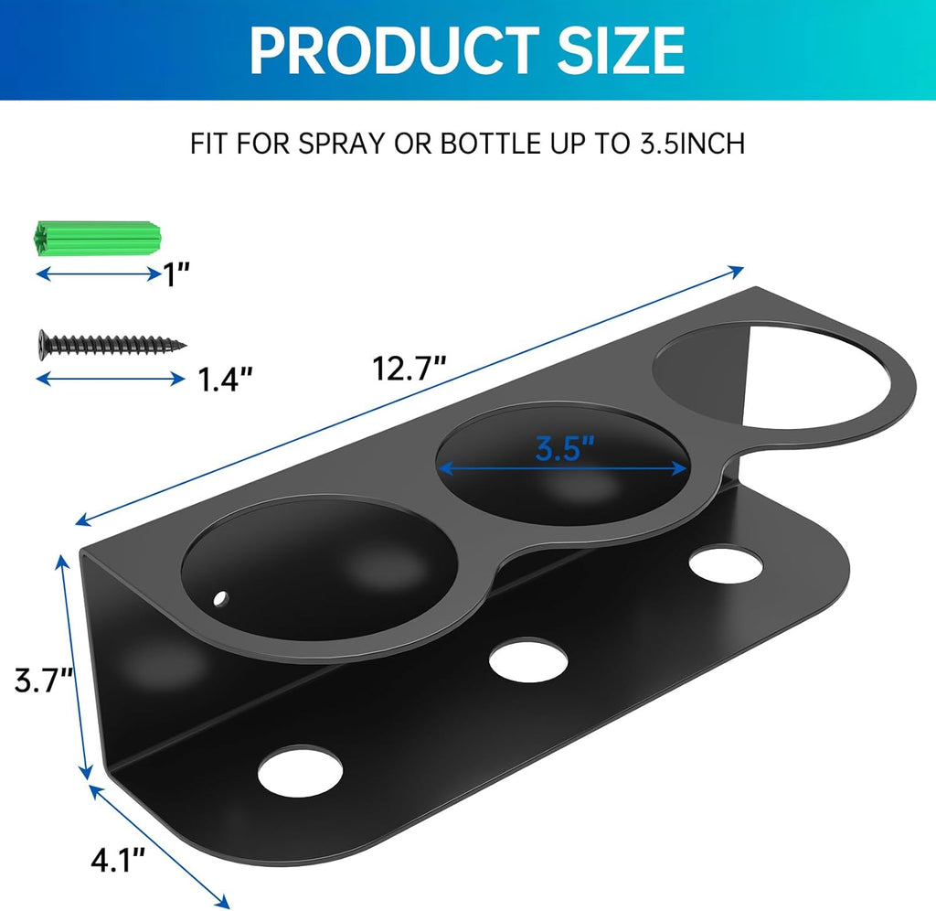 2 Pack 3 Holes All-Purpose Spray Bottle Holder Wall Mount Heavy Duty Spray Can Holder Rack Organizer Storage for Home Garage Workspace