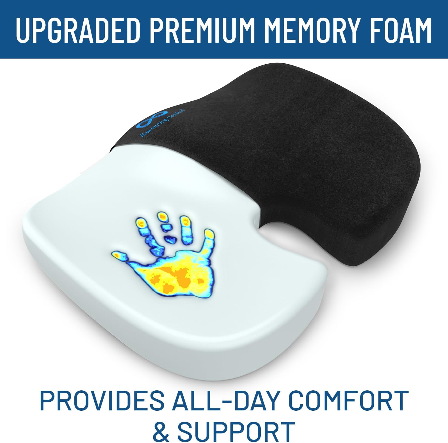 Everlasting Comfort Doctor Recommended Memory Foam Seat Cushion for Office Chairs & Car Seat - Ergonomic Office Desk Accessories for Tailbone Pain Relief, Sciatica & Back Support