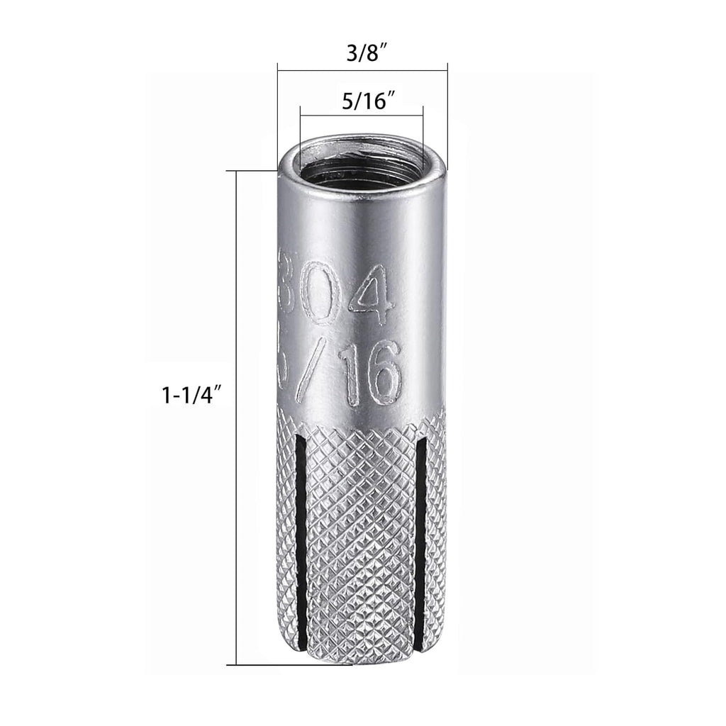 Wensilon(100 pcs) 5/16"-18 Premium Stainless Steel Drop in Anchors Assortment, Knurled Drop-in-Anchor for Solid Concrete, Internal Forced Expansion Screw Bolts