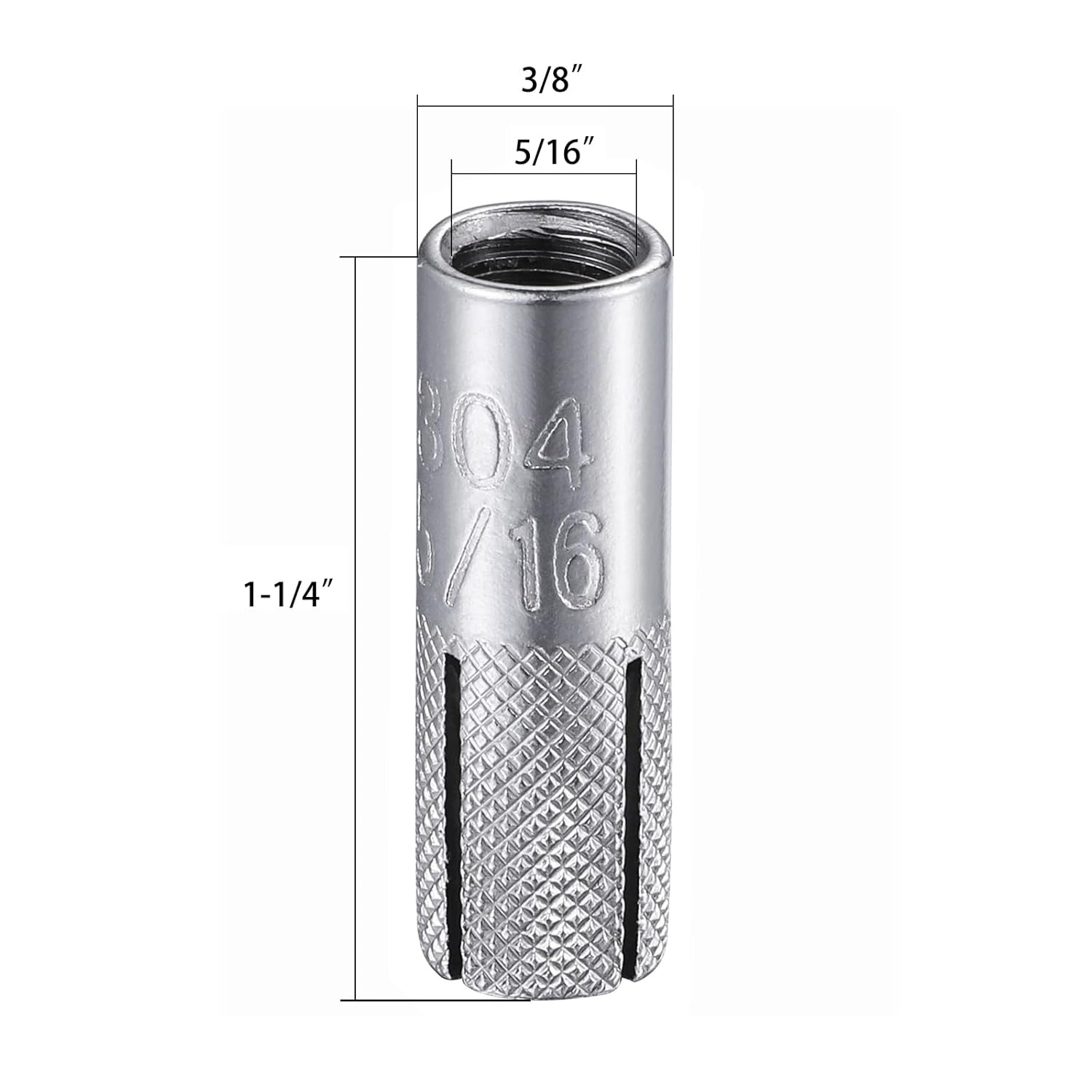 Wensilon(100 pcs) 5/16"-18 Premium Stainless Steel Drop in Anchors Assortment, Knurled Drop-in-Anchor for Solid Concrete, Internal Forced Expansion Screw Bolts