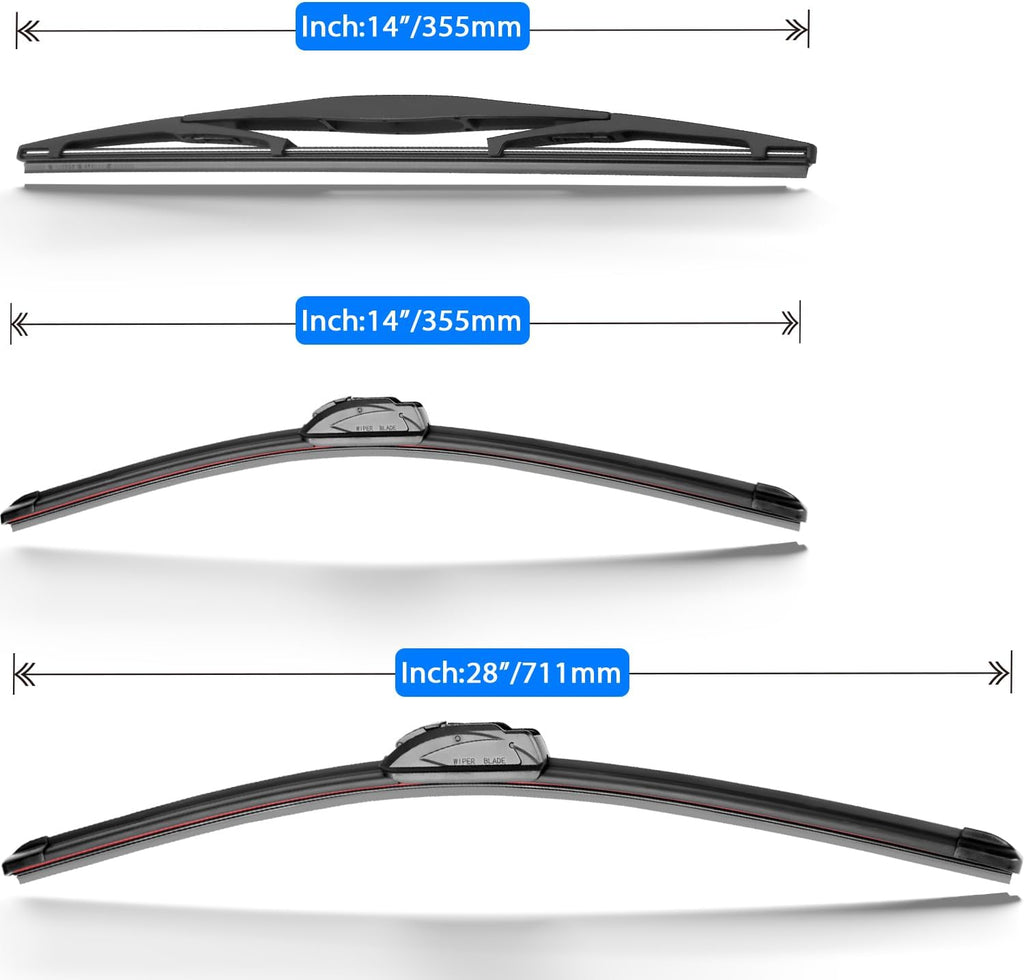 Windshield Wiper Blades Replacement for 2009-2020 Honda Fit Original Factory Quality Front Rear Wipers Blade Set for My Car - 28" 14" 14" (Pack of 3)