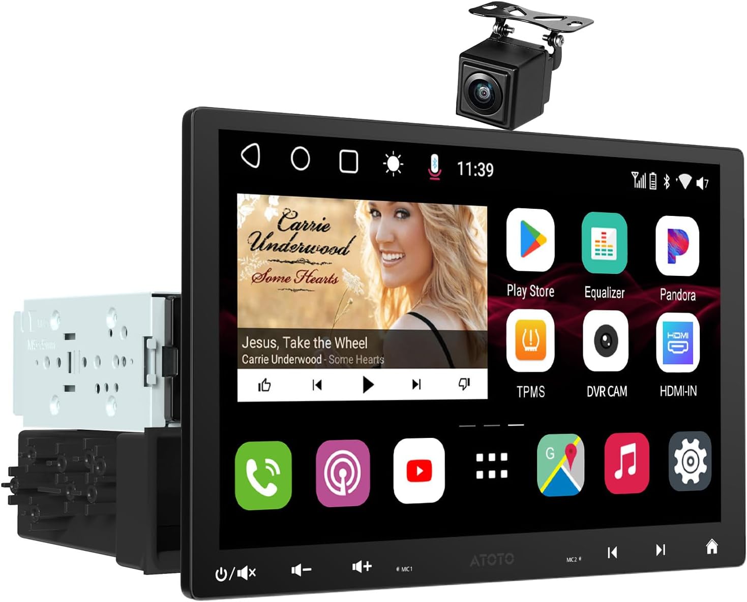 10" Android Car Stereo for Double Din & Single Din, Floating Screen Head Unit with 4G LTE, Dual BT, Wireless CarPlay&Android Auto, AI-Chat, 4G+32G, Backup Camera with Live Rear View
