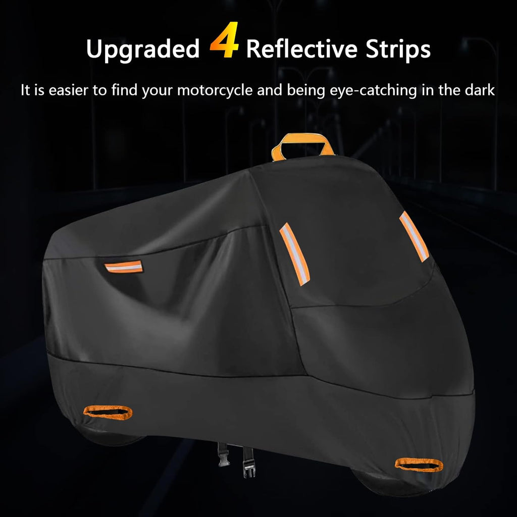 Seceles 300D Motorcycle Cover Waterproof Outdoor, All Season Protection Motorcycle Tarp Fit for Honda VTX 1300 C Fat Bob Kawasaki Vulcan 900 Kawasaki KLR 650 (3XL: 96" x 37" x 50")