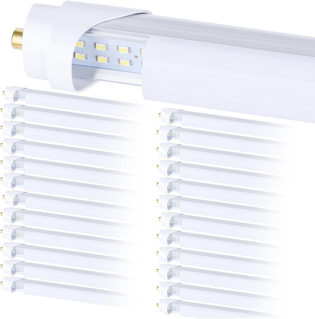 25-Pack, 8 Foot LED Bulbs, 100W 15000lm 6000K Cold White, Super Bright, T8 T10 T12 LED Tube Lights, FA8 Single Pin LED Lights, Frosted Cover, 8 Foot LED Bulbs to Replace Fluorescent Light Bulbs
