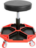 Torin ATRXF8308B Pneumatic Mechanic Stool/Rolling Shop Creeper Seat with Adjustable Height and 4 Removable Tool Trays, 300 lb Capacity, Black/Red