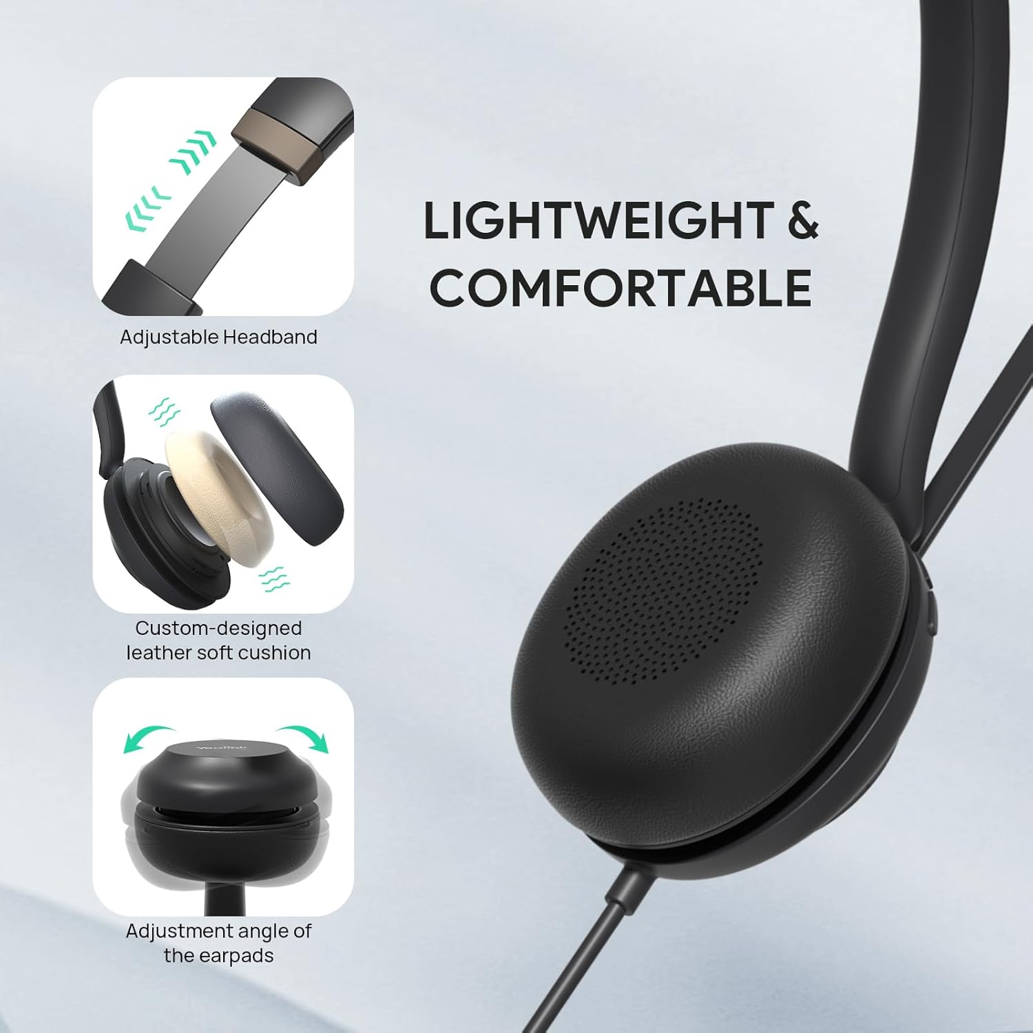 Yealink UH37 USB Headset with Mic,Wired Headset with Noise Cancelling Microphone for Computer PC Laptop VoIP Phone,USB-A & USB-C Cable,Works with Zoom and Other Leading UC Platforms