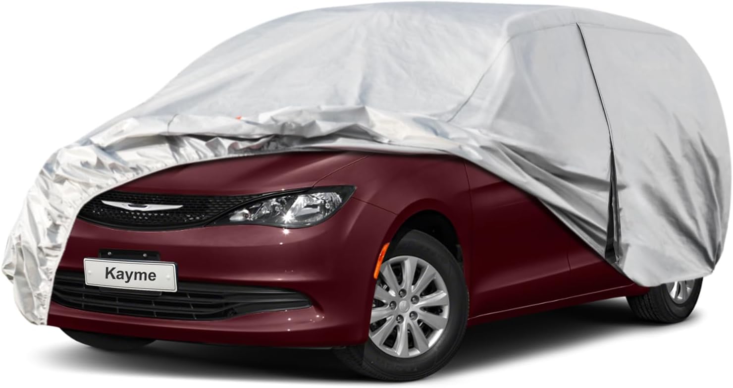Kayme 6 Layers Car Cover Custom Fit for Chrysler Voyager/Pacifica (2016-2025) Waterproof All Weather for Automobiles, Outdoor Full Cover Rain Sun UV Protection.Silver
