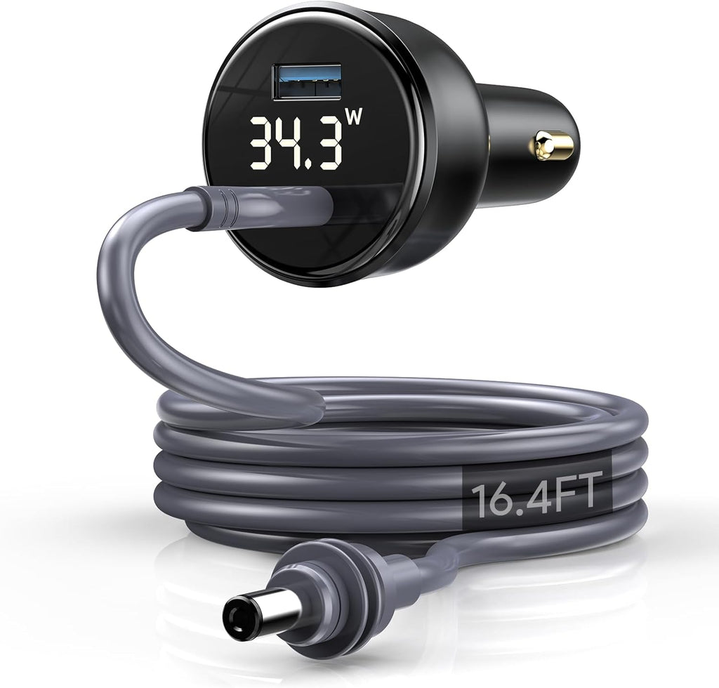 QUIDDITY Starlink Mini Car Adapter DC Power Cable + Cigarette Lighter Adapter 12V-24V with Digital Display, Water-Resistent Car Charging Cord with USB Type-C Port Starlink Mini Accessories(5M/16FT)