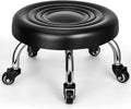 Low Rolling Stool, Low Stool with Wheels, PU Leather Low Roller Seat Stool Chair, Rolling Seat Stool for Home Office Garage Shop (Style 2)