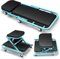 DNA MOTORING 40 Inches Folding 2 in 1 Rolling Z Creeper, Adjustable Roller Garage Chair Lay Down or Sit, 6 Pcs 2" Casters, 150kg Weight Capacity, Tiffany Blue, TOOLS-00187-TB