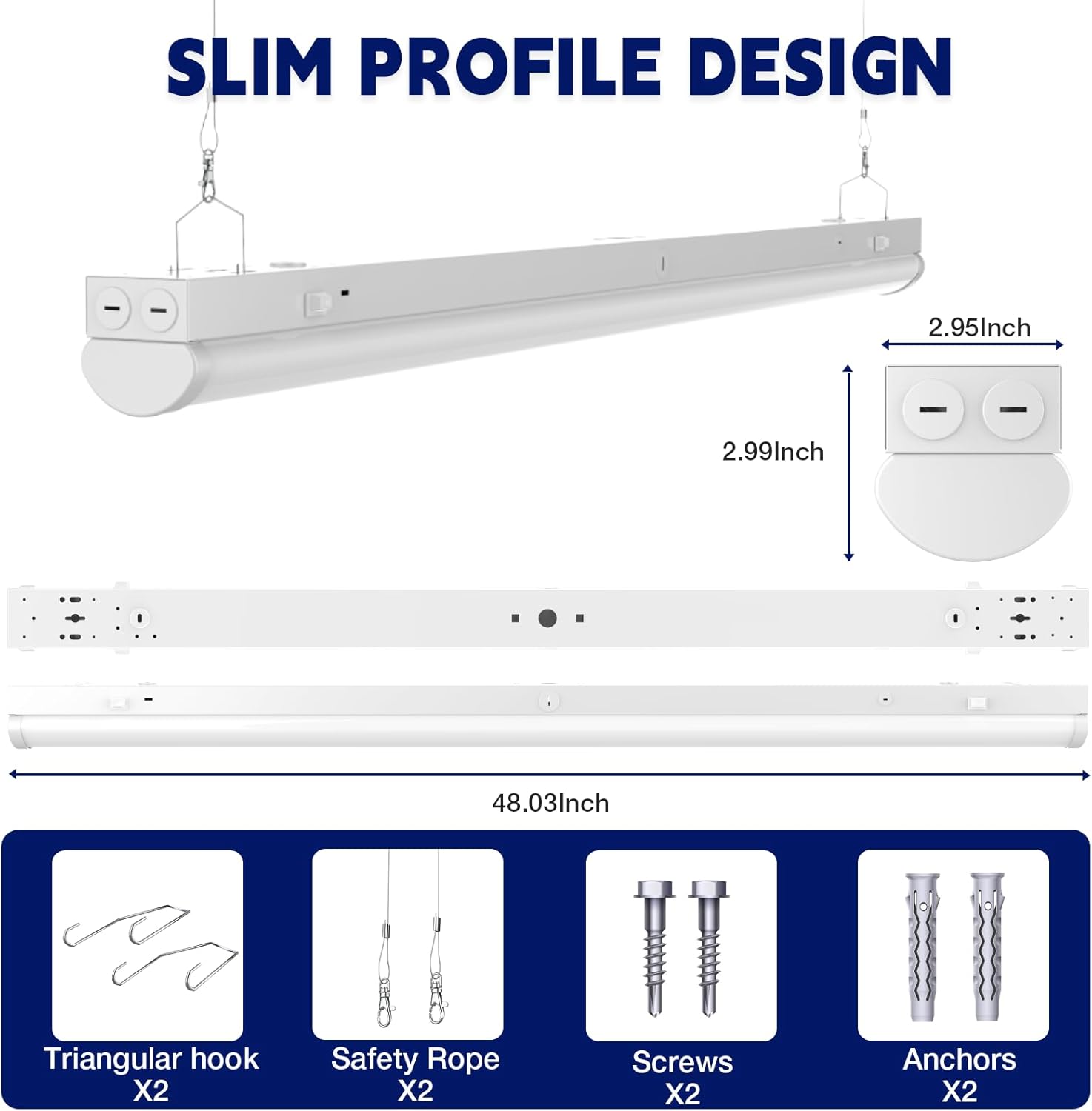 4FT LED Linear Strip Light, LED Shop Lights 40W/35W/30W Selectable,4 Color Selectable 3500K-6500K Adjustable,0-10V Dimmable Commercial Garage Office Ceiling Light Fixture, ETL DLC Listed (9 Pack)