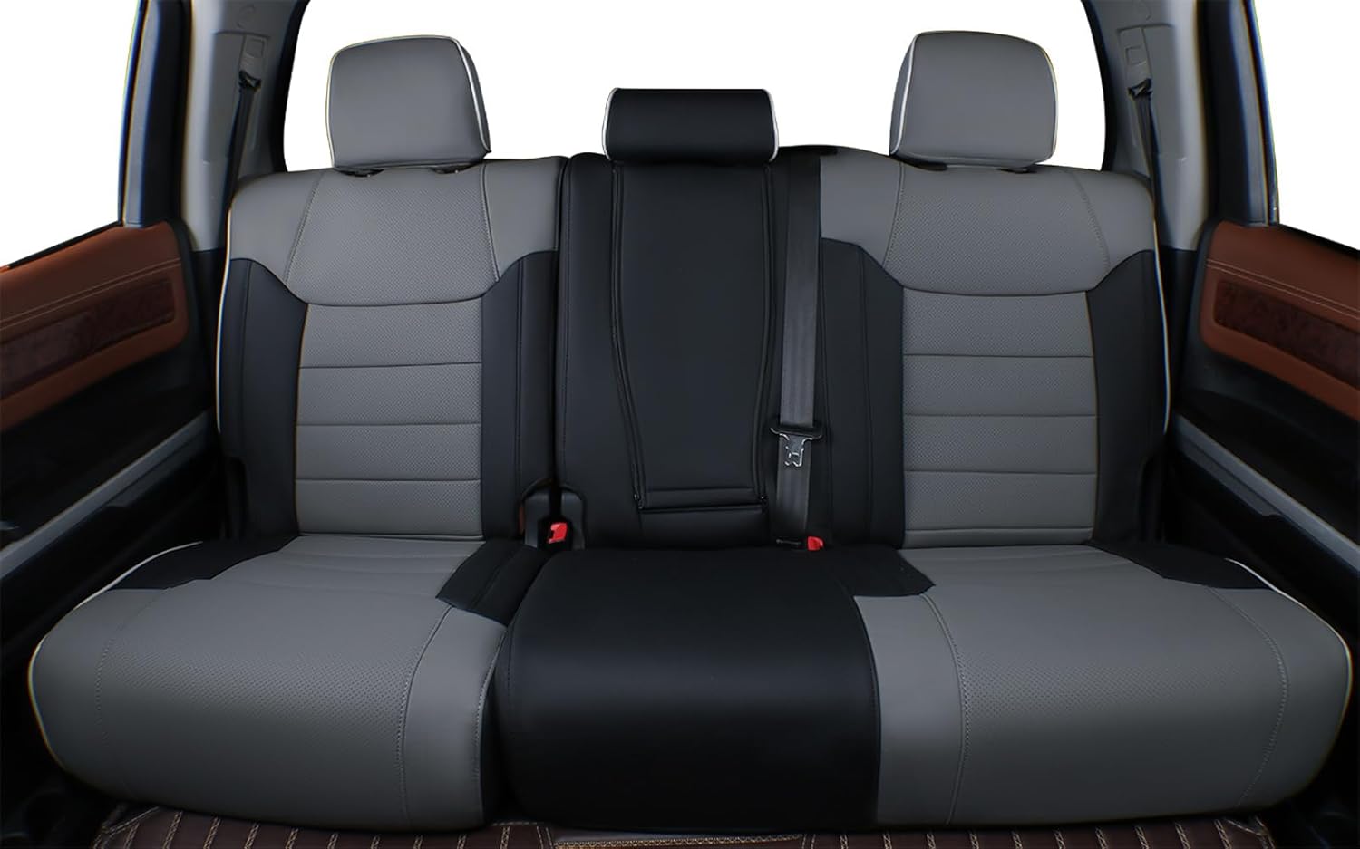 EKR Custom Fit Tacoma Leather Car Seat Covers for Select Toyota Tacoma 2012 2013 2014 2015 (TRD Sport Seats)- Full Set, Leathere (Black/Gray)