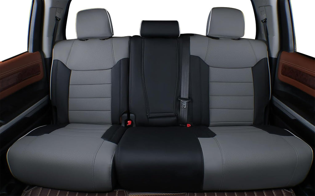 EKR Custom Fit Tacoma Rear Car Seat Covers for Select Toyota Tacoma (Petrol) 2024 2025 Double cab SR,SR5,TRD Sport,TRD Off-Road,Limited - Second Row Only,Leather (Black/Gray)