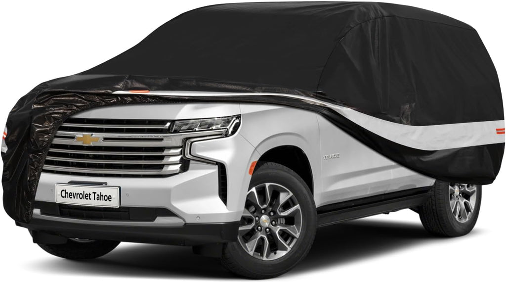 10 Layers SUV Car Cover Custom Fit for Chevy Tahoe (2007-2024) Waterproof All Weather for Automobiles, Outdoor Full Cover Sun UV Rain Protection with Cotton.Black