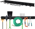 AIRTOON Garage Tool Organizer, 48 Inch Garage Organizer Wall Mounted Storage System with 9 Hooks, Max Load 500lbs Garage Storage for Garden Tools, Shovels, Trimmers, Hoses