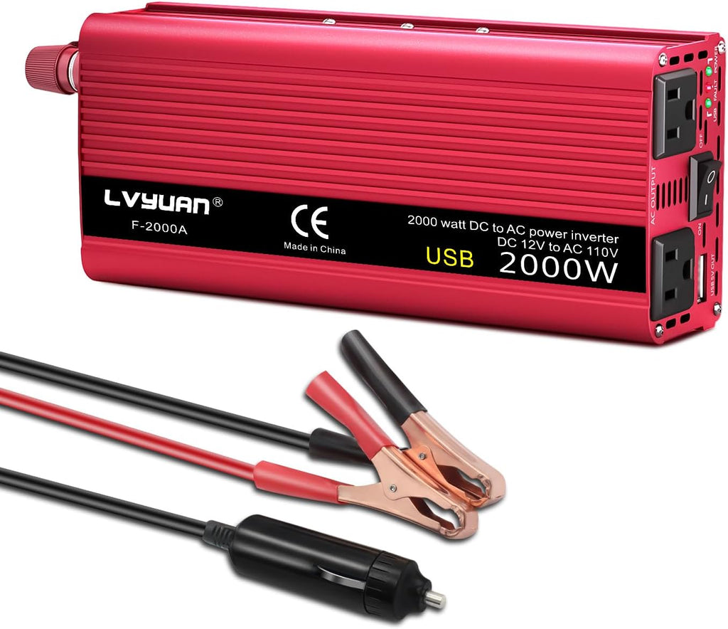 1000W Power Inverter 12V DC to 110V AC Car Plug Adapter Outlet Converter with Dual AC Outlet 3.4A USB 12 Volt Invertor Car Cigarette Lighter Inverter for Laptop Computer RV Truck