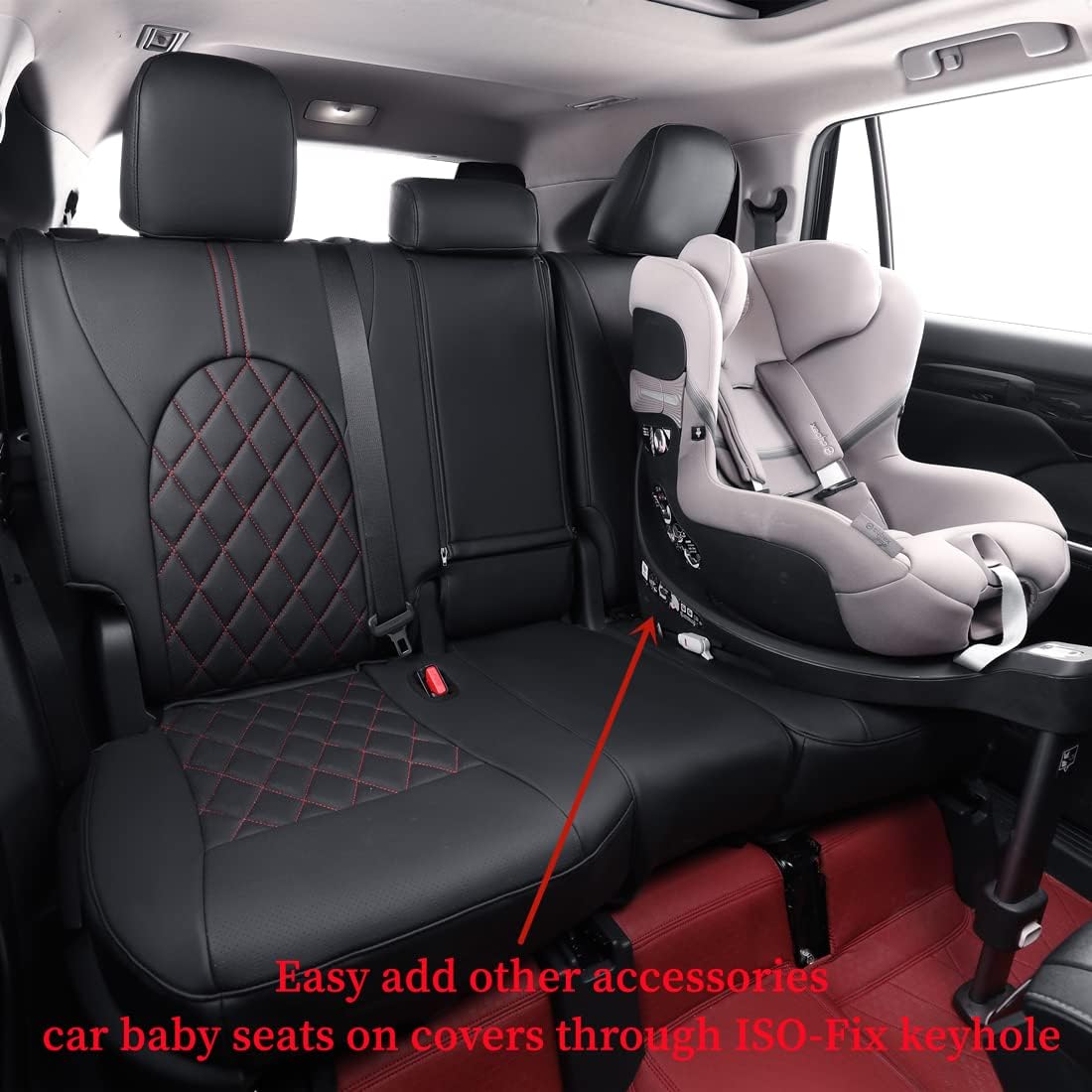 coverdream Custom Seat Covers Compatible with Select Toyota Camry Hybrid 2012 2013 2014 2015 2016 2017 Models - Leatherette (Black/Red,Full Set)