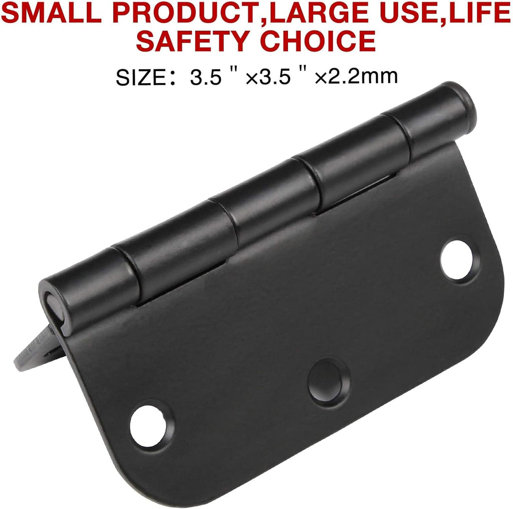 108 Pack Rounded Matte Black Door Hinges 3.5 Inch 5/8" Radius for Interior 3 1/2" Flat Iron Bifold Residential Standard Hinge Bedroom Indoor for Doors 3 ½"Hardware Heavy Duty Steel Regular Home Kit