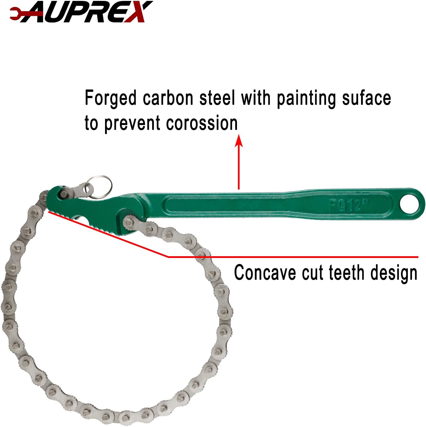 12 Inch Sturdy Carbon Steel Adjustable Heavy Duty Ratcheting Chain Oil Filter Wrench Reversible Chain Style Pipe Fitter With Multi-Purpose