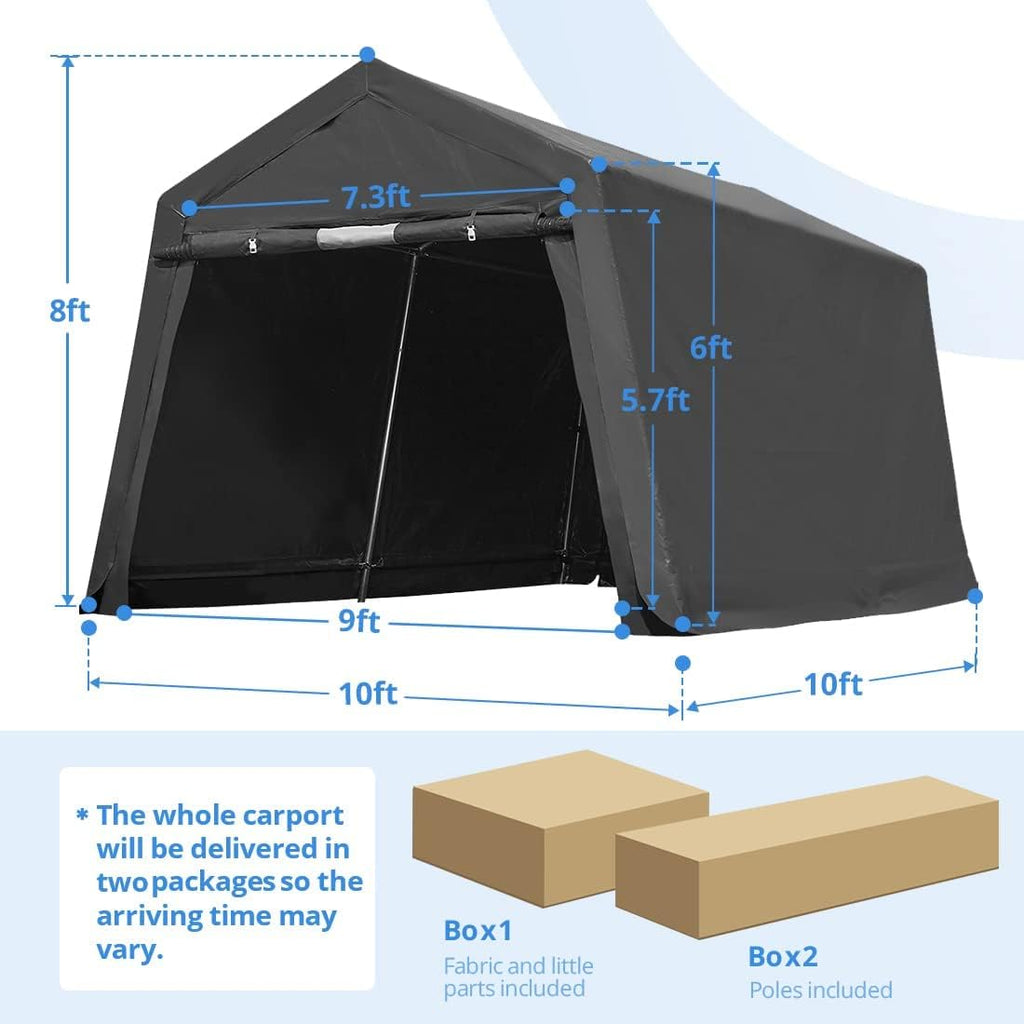 ADVANCE OUTDOOR 10x10 ft Heavy Duty Outdoor Patio Portable Canopy Storage Shelter Shed Carport with 2 Roll up Zipper Doors & Vents for Snowmobile Garden Tools, Gray