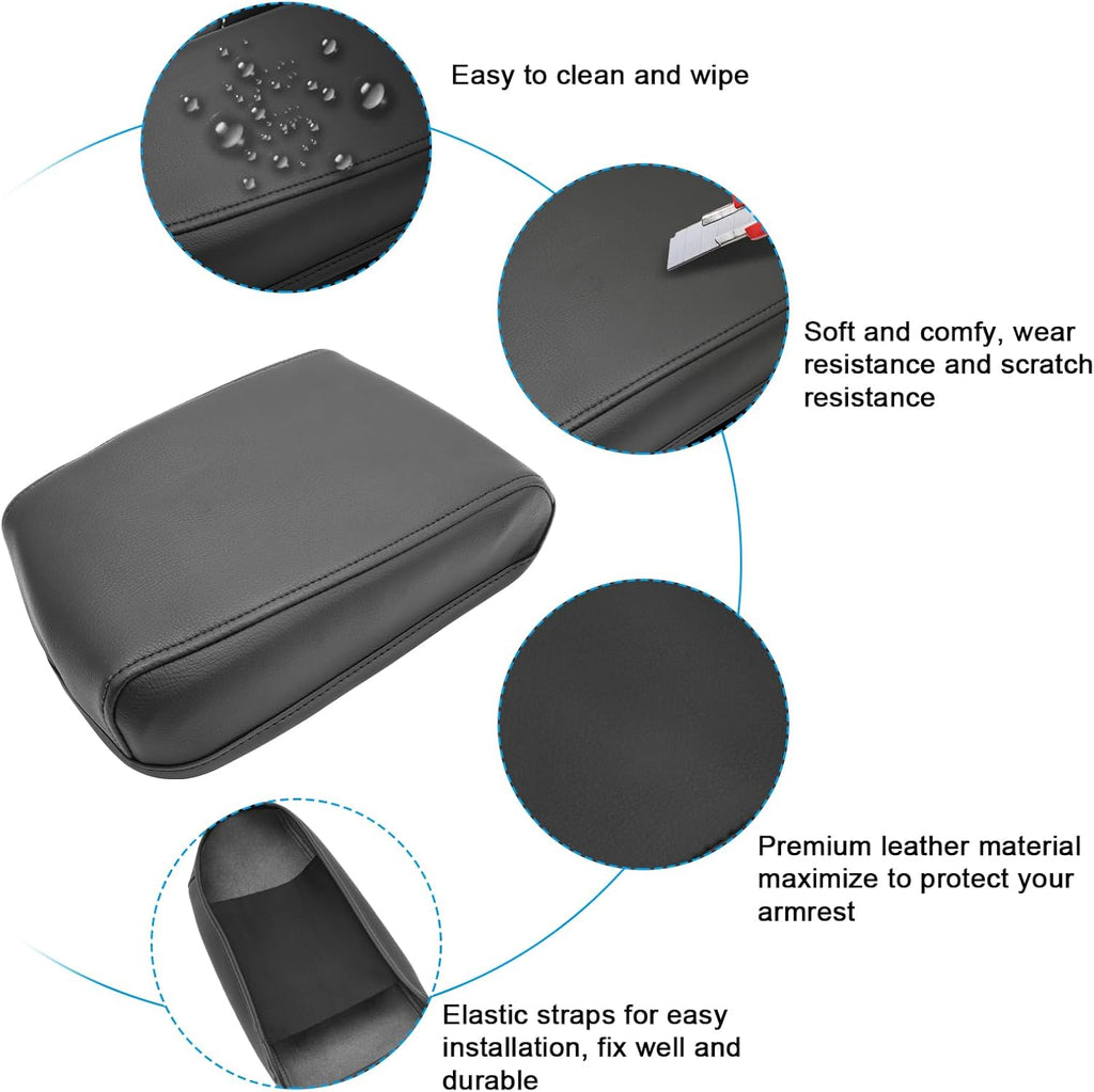 SXCY for 2024 VW Tiguan Armrest Cover for Volkswagen Tiguan 2024 Accessories 2018-2022 2023 2024 Tiguan Center Console Cover 2024 Tiguan Middle Console Cover (Black Leather Cover)