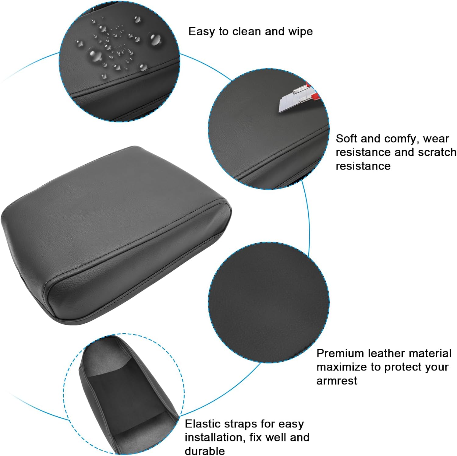 SXCY for 2024 VW Tiguan Armrest Cover for Volkswagen Tiguan 2024 Accessories 2018-2022 2023 2024 Tiguan Center Console Cover 2024 Tiguan Middle Console Cover (Black Leather Cover)
