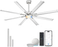 72 Inch Bruehed Nickel Ceiling Fan With Light,Smart Fan Work With Alexa,Industrial Ceiling Fan With 8 Aluminium Metal Blades,Ideal for Courtyard,Patio and Living Room,CF04BN-72