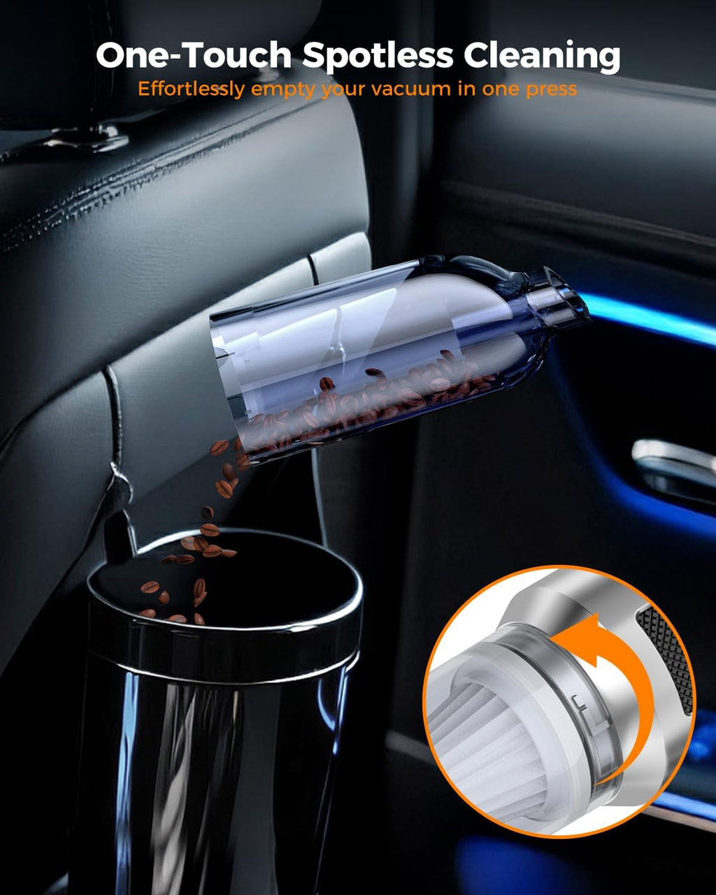 Car Vacuum,3 Suction Modes,Portable Mini Cordless Cleaner with 24000pa Suction Power,Type-C Charge,Handheld Vacuum for Home,Car, Office Desk, Keyboards(Silver White)