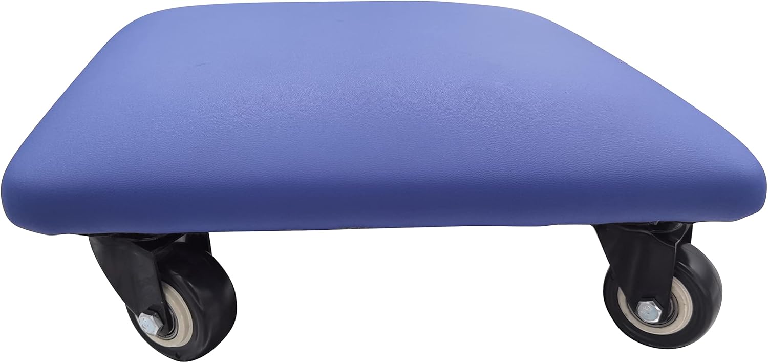 Roller Seat 360 Degree Rotating Low Stool with Wheel Chair PU Leather Universal Swivel Wheels Stool for Home Office Fitness and Garage (Square Blue)