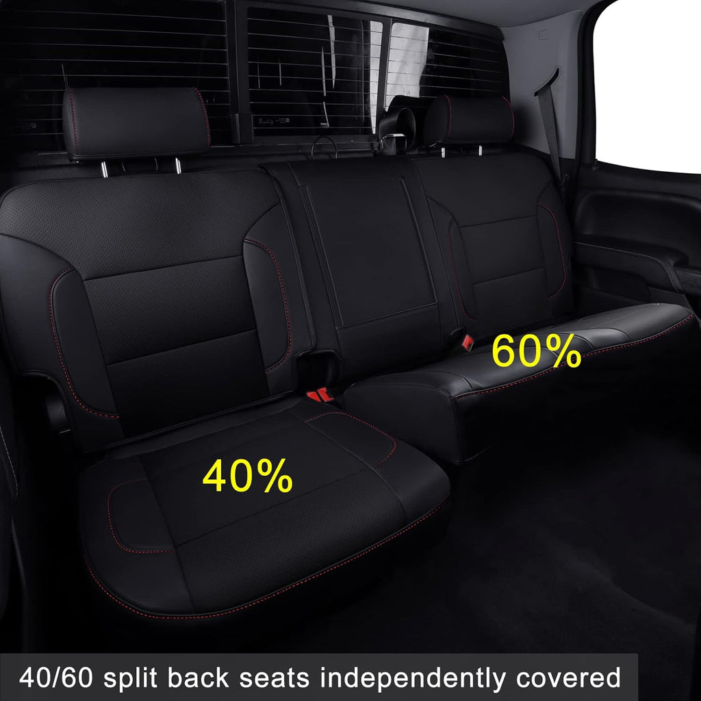 LUCKYMAN CLUB Custom Fit Seat Covers for 2014-2018 Chevy Silverado Sierra 1500 Crew Cab, 2015-2019 Silverado Sierra 2500 3500 Crew Cab (Black&Red)