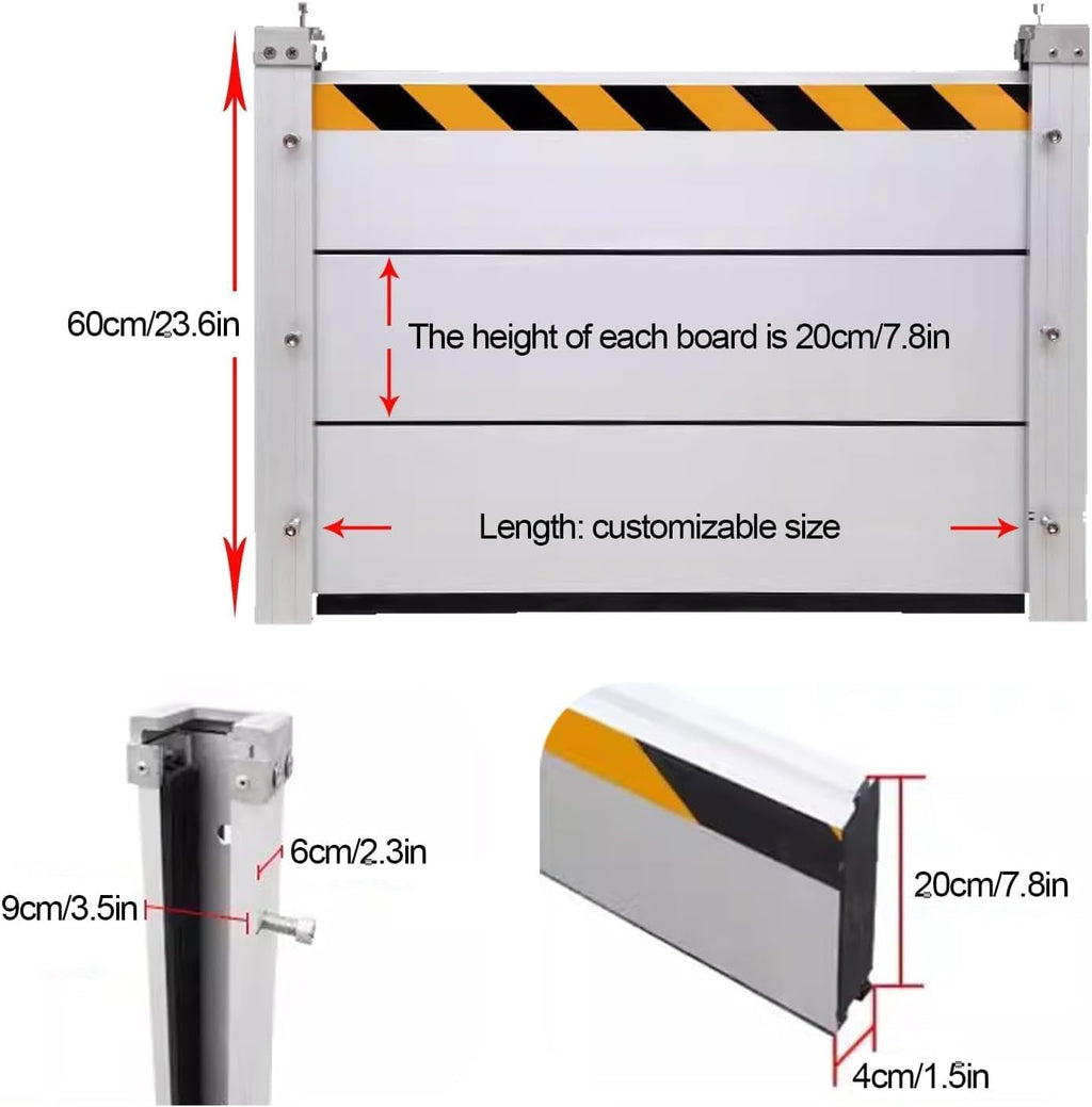 Reusable Heavy Duty Aluminum Flood Barriers for Home Exterior, Flood Protection Barriers Water Barrier Door Quick Detachable Garage Doors Detachable Mobile Rain Water Baffle (H 7.9 inch L 12FT)