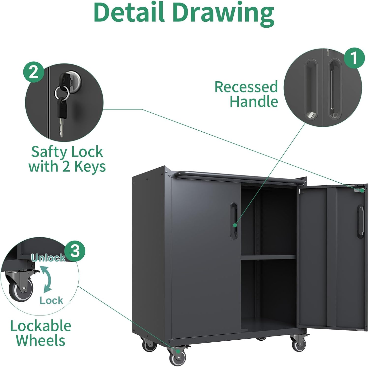 Metal Tool Cabinet,Garage Storage Cabinet System,Wall Cabinet & Locking Rolling Tool Cabinet with Doors and Adjustable Shelves,Steel Tool Cabinets for Home,Office (5 Pcs-StyleB, Black)