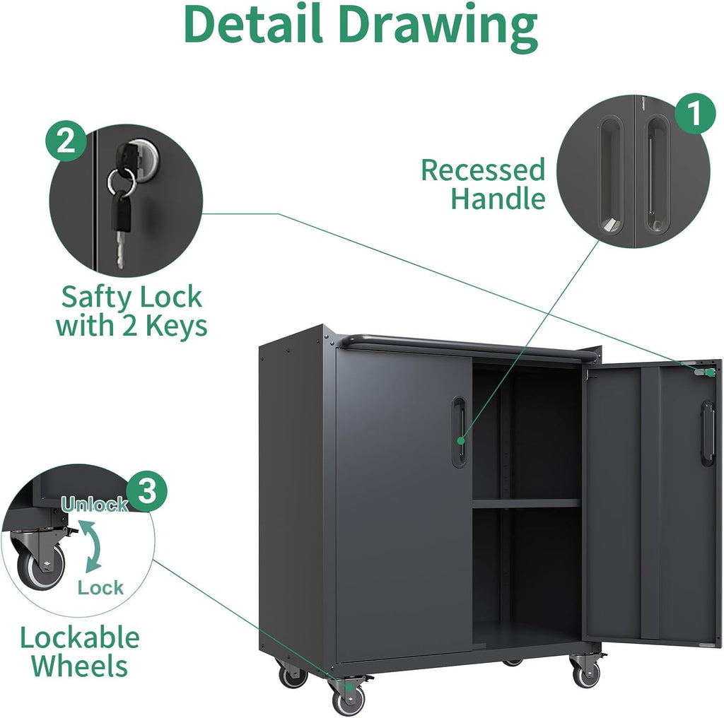Metal Tool Cabinet,Garage Storage Cabinet System,Wall Cabinet & Locking Rolling Tool Cabinet with Doors and Adjustable Shelves,Steel Tool Cabinets for Home,Office (7 Pcs-StyleA, Black)