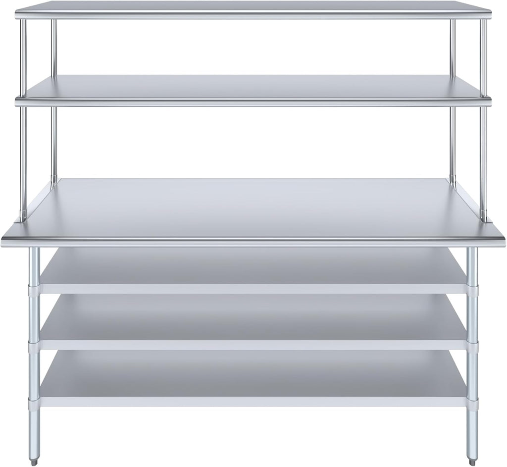 Amgood 24" x 72" Stainless Steel Work Table with 3 Shelves and 18" Wide Double Tier Overshelf | Metal Kitchen Prep Table & Shelving Combo | NSF
