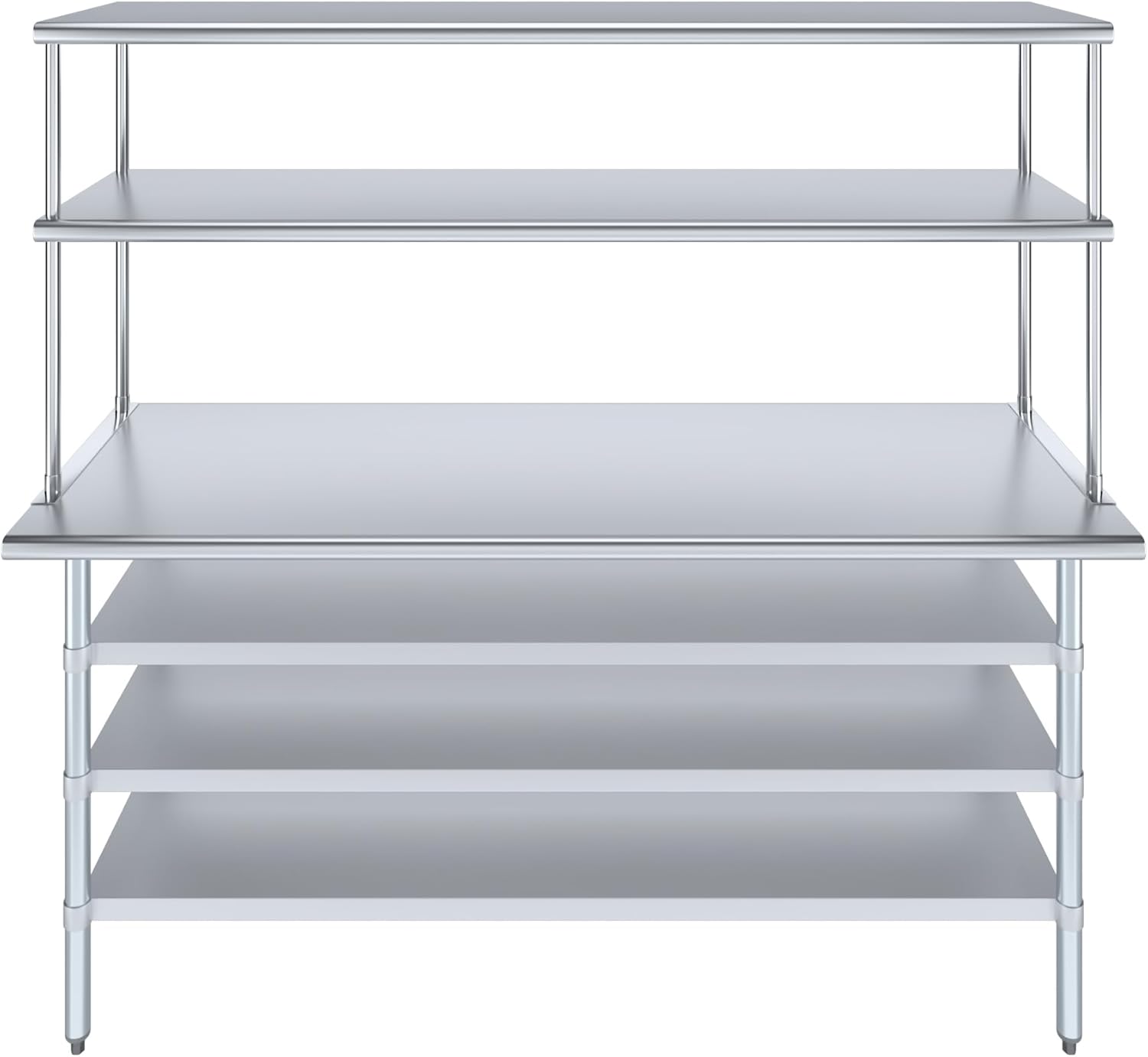 Amgood 24" x 72" Stainless Steel Work Table with 3 Shelves and 18" Wide Double Tier Overshelf | Metal Kitchen Prep Table & Shelving Combo | NSF
