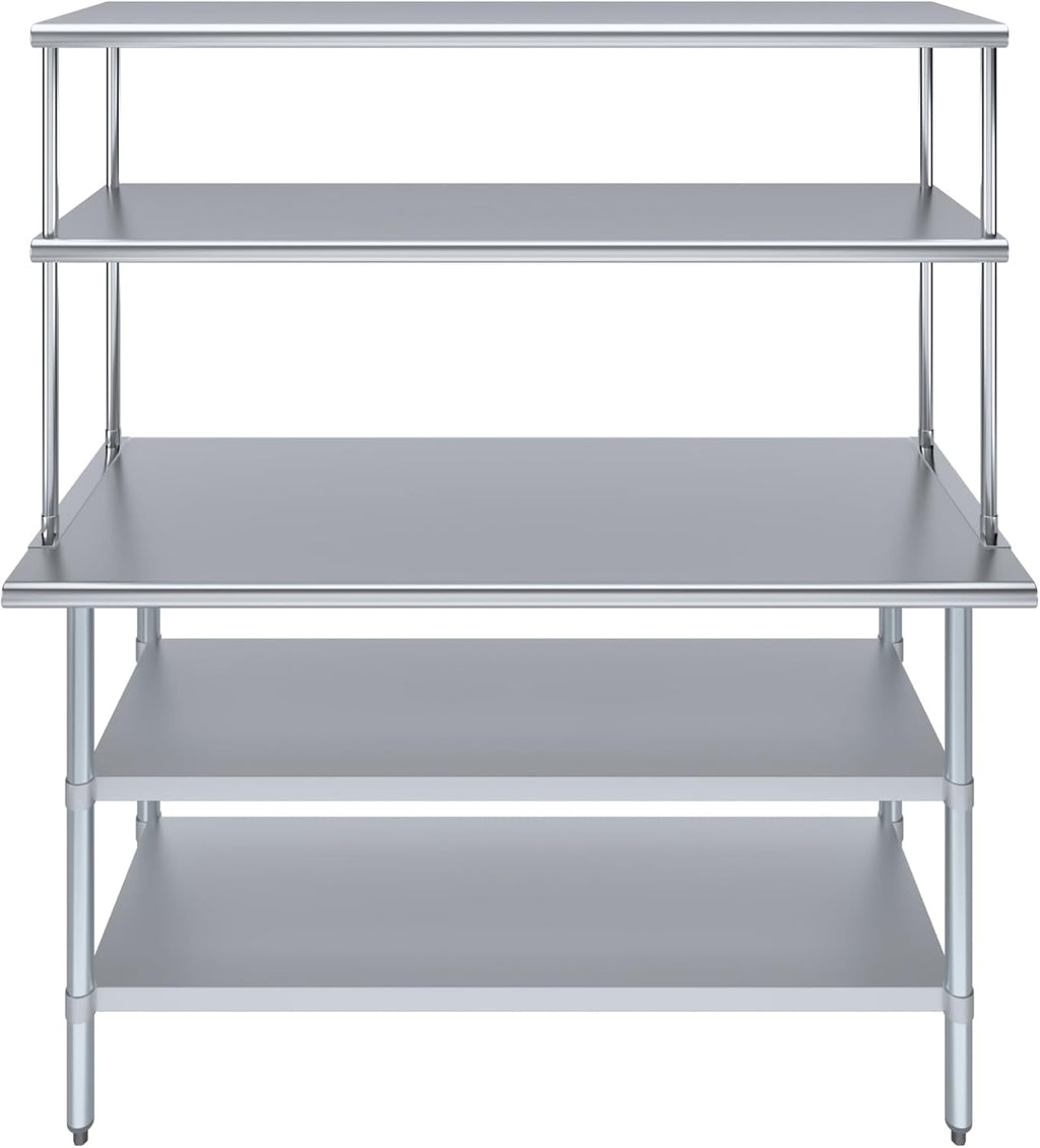 Amgood Stainless Steel Work Table with 2 Shelves | Metal Kitchen Prep Table & Shelving Combo (24" x 60" Table with 2 Shelves + 18" Overshelf)