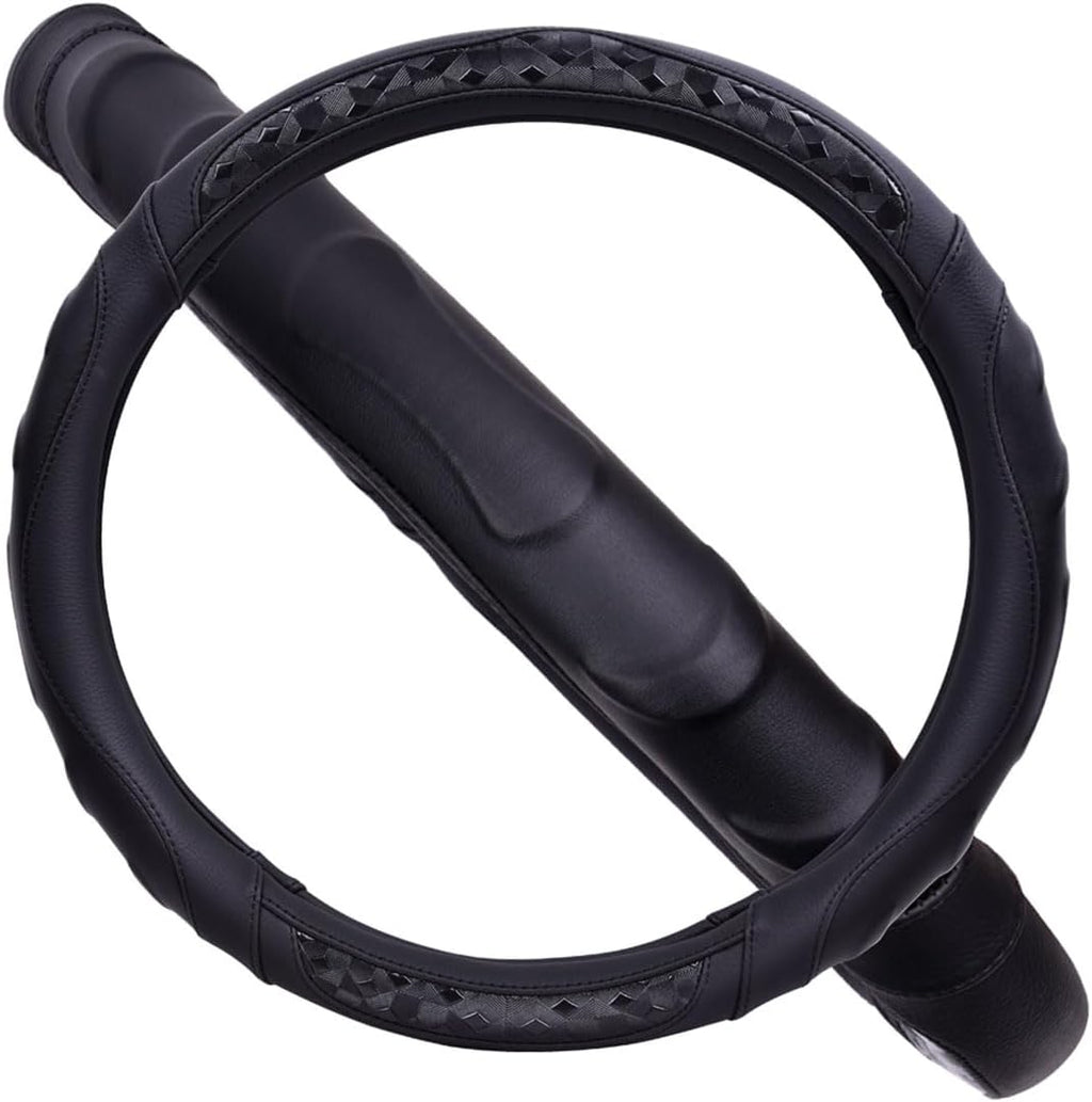 Flying Banner Faux Leather Heavy Duty Inner Ring car Steering Wheel Cover 14.5-15 inches (All Black)