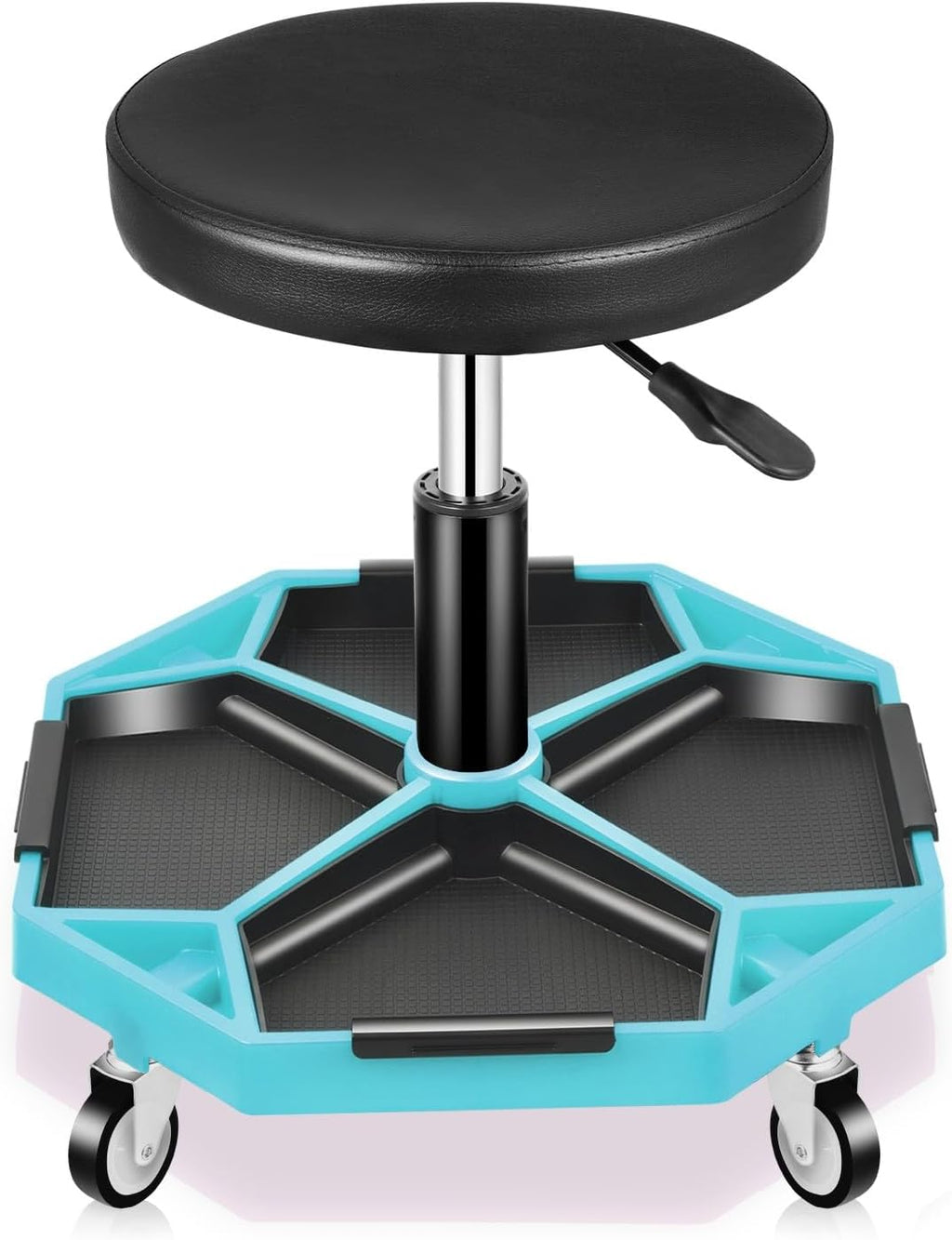 Auto Dynasty Mechanic Stool, Adjustable Rolling Pneumatic Creeper Garage Shop Seat with Tool Tray, 300 LBS Roller Seat for Workshop Auto Repair, Adjustable Height 15.7" to 21", Sky Blue