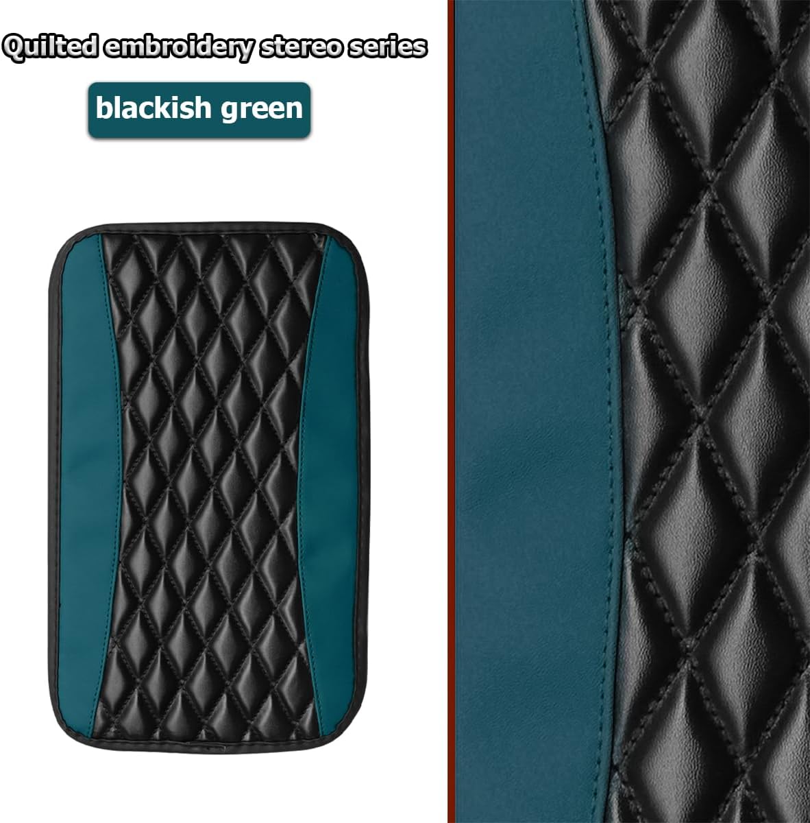 Moly Magnolia Car Center Console Cushion Pad, Universal Leather Waterproof Armrest Seat Box Cover Protector,Comfortable Car Decor Accessories Fit for Most Vehicle SUV (Blackish Green)