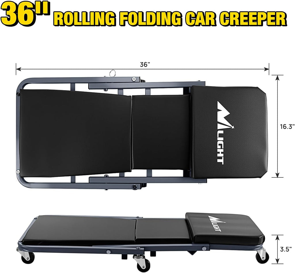 Nilight 36" Z Creeper - 2-in-1 Folding Rolling Mechanic Seat, 36 inches Adjustable Lay-Down or Sit Garage Chair, 300 lbs Capacity, Grey Black