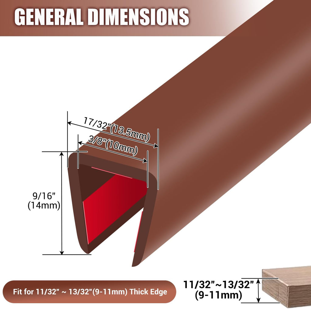 Rubber Edge Trim, Flexible Edge Banding, 3/8"(9.5mm) U Channel Edge Protector, Self Adhesive Edge Guards for Plywood, Glass, Flexi-Glass and Sheet Metal Parts, 20Ft, Brown Color