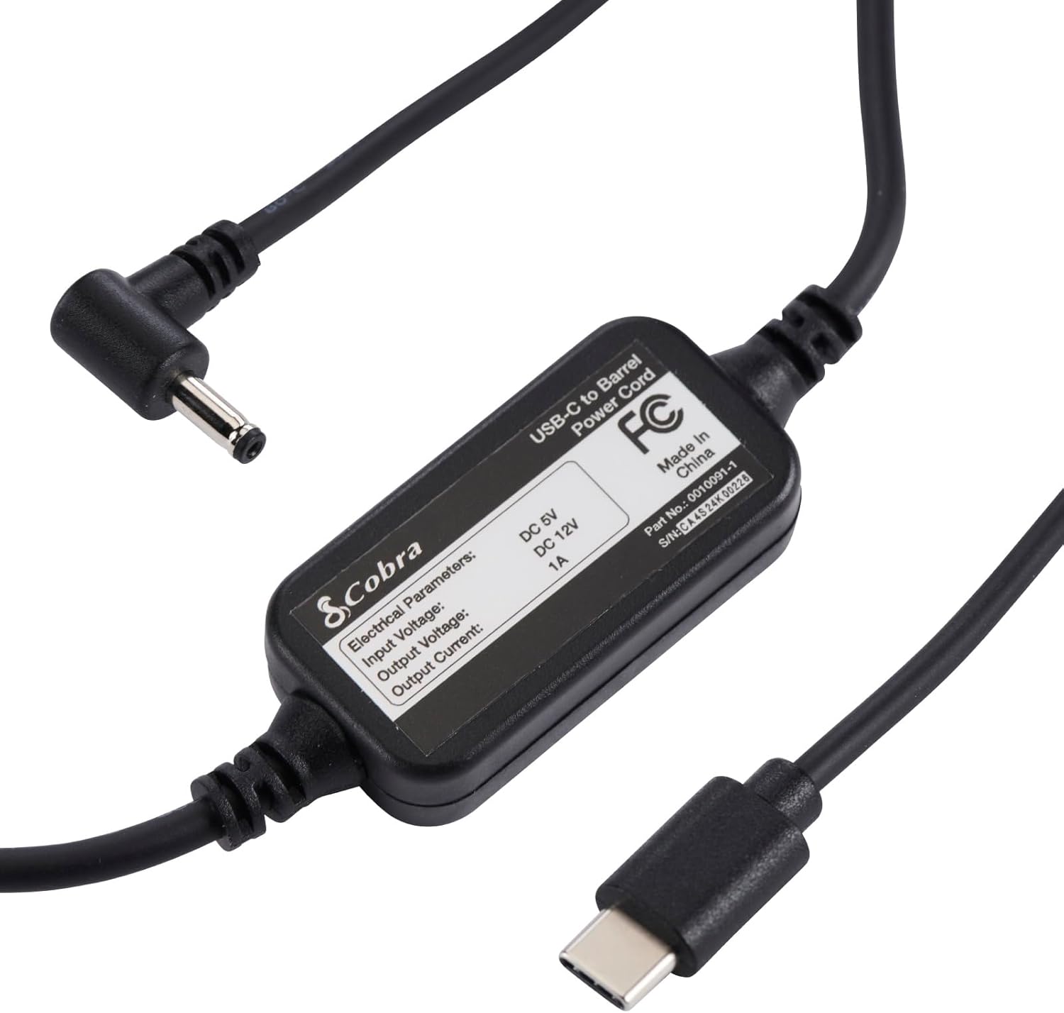 Cobra USB-C to Barrel Connector Radar Detector Power Cable Radar Detectors, Compatible RAD350 380 450 480i 700i and Suitable for Radar Detector Windshield Mount