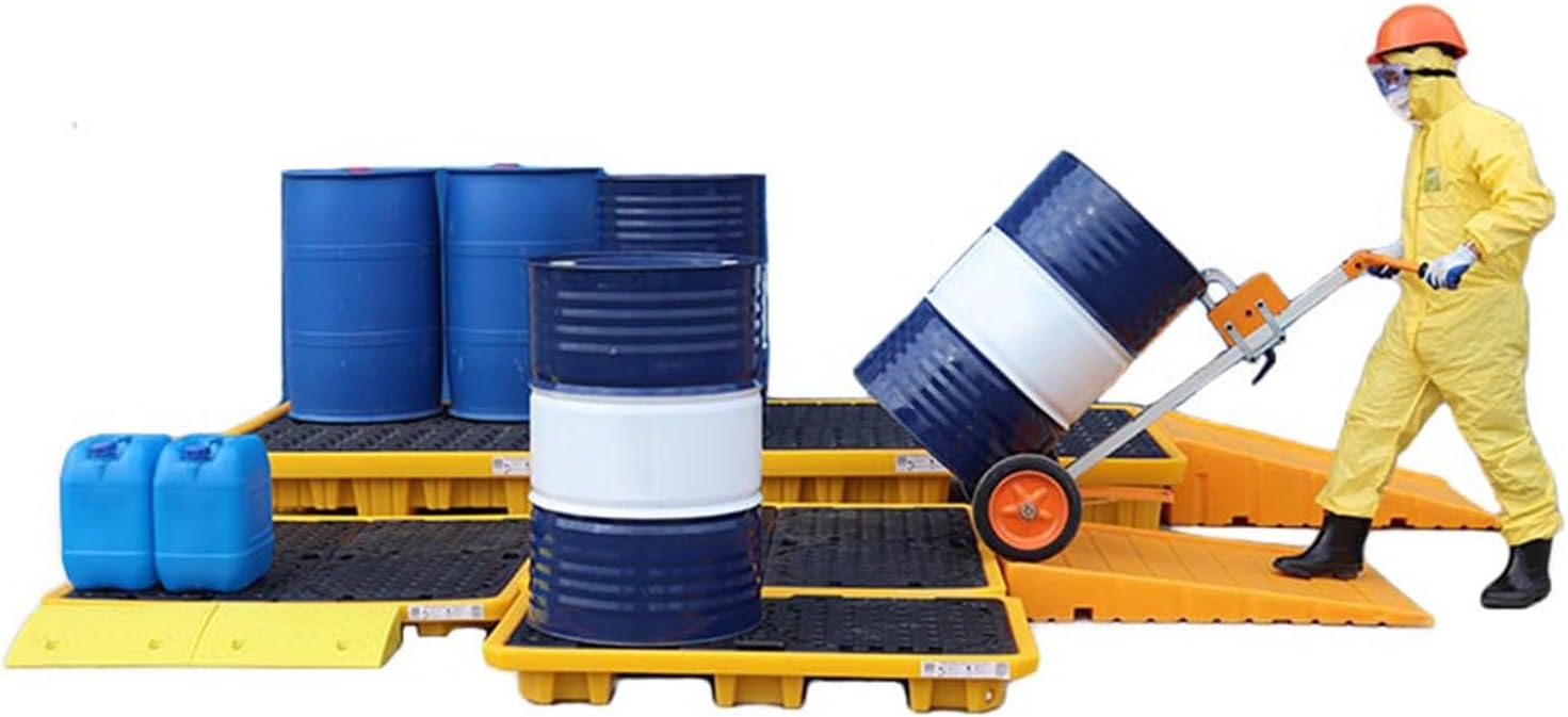 Drum Containment Spill Pallet, Industrial Nestable Oil Drums Leak-Proof Tray, Garage Storage Detachable Anti Slip Polyethylene Platform with Drain (Color : Yellow-1 Pack, Size : 51.2"x26.8"x