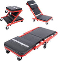 Mechanic Creeper 36 inches 3-in-1 Mode Z Seat 340lbs Capacity, Foldable Garage Adjustable Rolling Folding with 6pcs Wheels Roller, Lay Down Sit Lean Back, Under Car Auto Repair, Red Black
