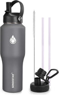 SENDESTAR Water Bottle 32oz,2 Lids(Straw lid),Wide Mouth Stainless Steel Vacuum Insulated Double Wall Keep Liquids Cold or Hot All Day,Sweat Proof Sport Design,Fit Car Cup Holder(Gray)