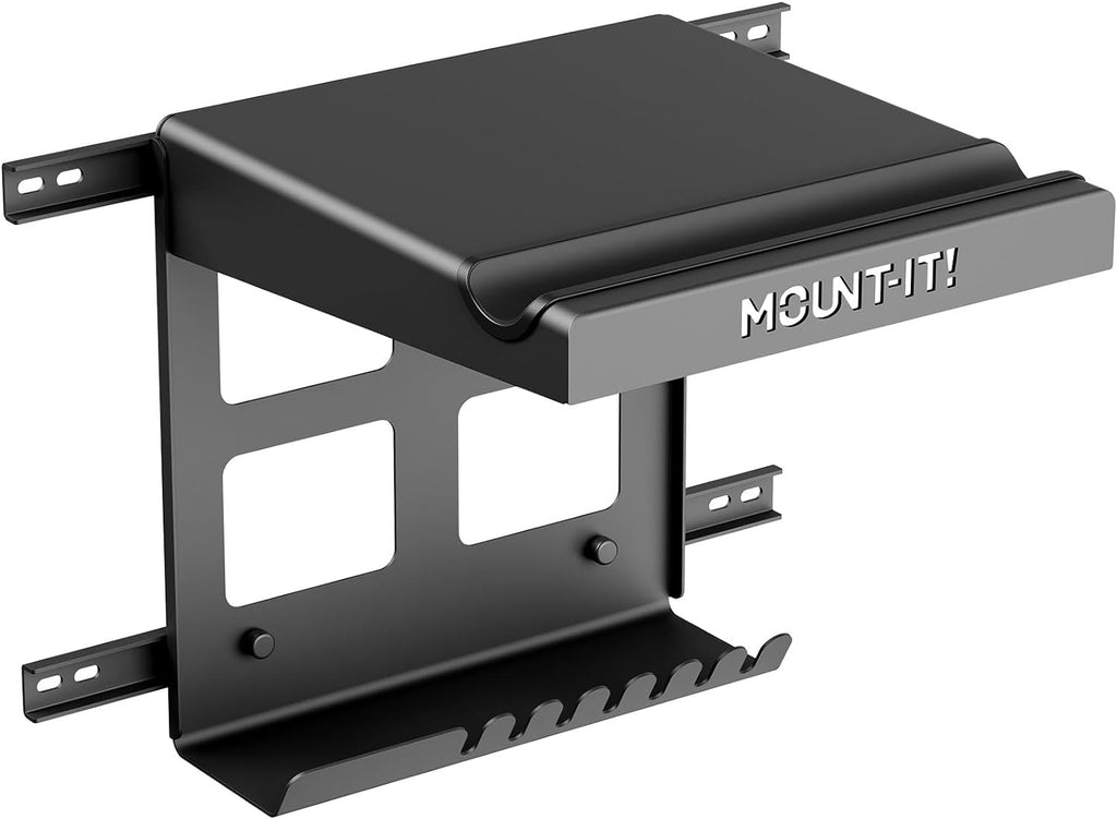 Mount-It! Bike Wall Mount Rack with Shelf and Hooks, Horizontal Indoor Bike Rack Garage Home, Space Saving Wall Mounted Hanger for a Single Road, Mountain or Other Bicycle with Extra Storage, Black