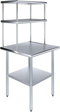Amgood Stainless Steel Work Table Double Tier Overshelf | Metal Kitchen Prep Table & Shelving Combo (30" x 30" Work Table + 18" Overshelf)