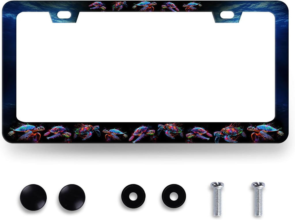 Sea Turtle License Plate Frame Blue Turtles License Plate Stainless Steel Ocean Animals Funny Accessories Cars Decor 12.2 X 6.2 Inch with 2 Holes and Screws Fits Standard Us Ca Vehicles